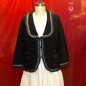 WHBM Black Embellished 3/4 Sleeve Blazer, Large